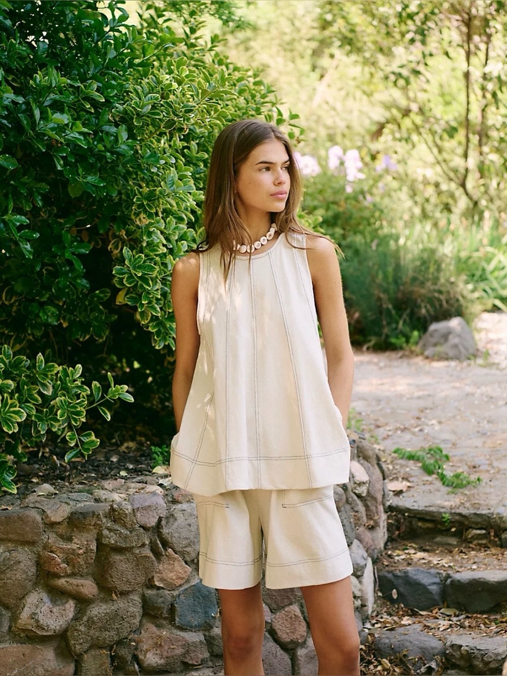 Free People Beige Tank & Shorts Set -Sz S